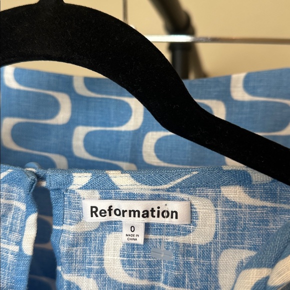 Reformation Farley 100% Linen pool side 2 pc set Blue White Patterned Skirt NWT - Picture 9 of 17